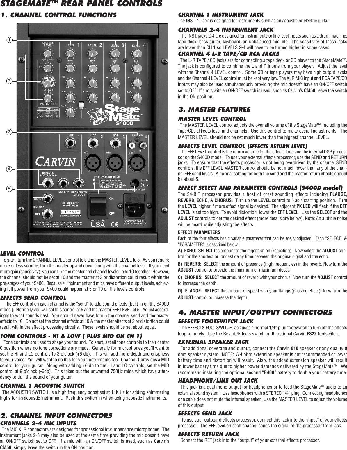 Page 2 of 4 - Carvin Carvin-S400D-Owners-Manual 76-04000C-S400