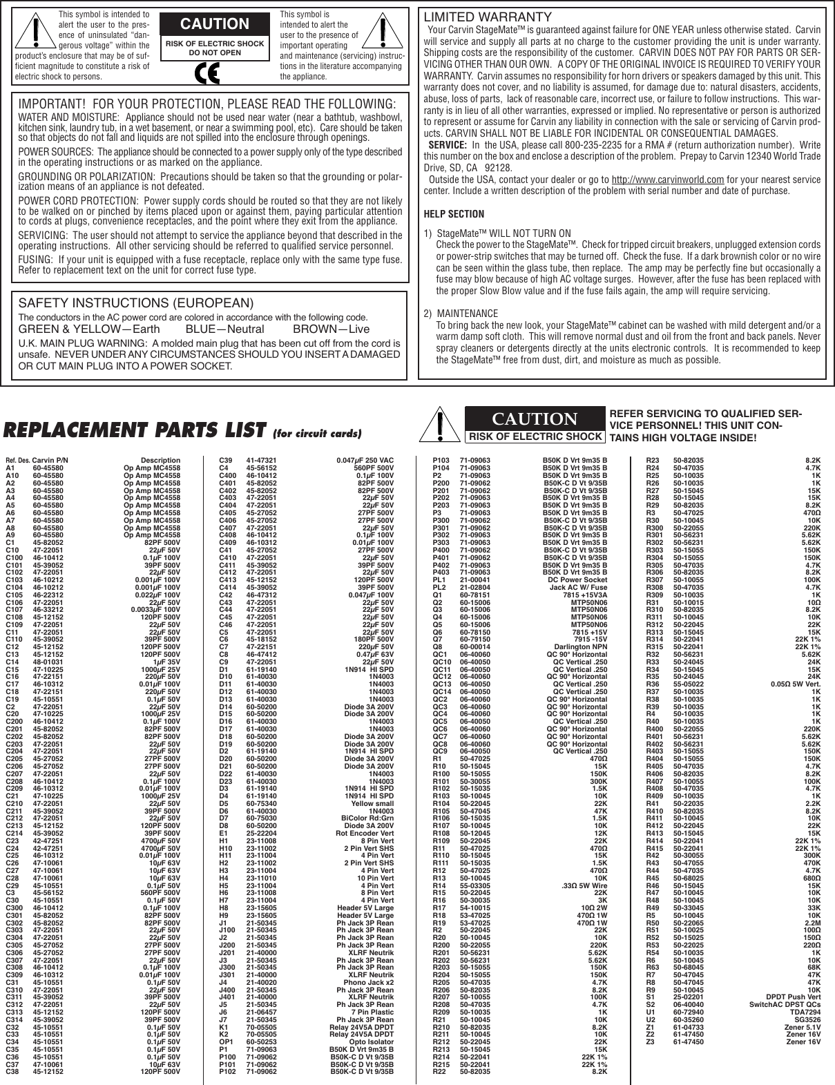 Page 4 of 4 - Carvin Carvin-S400D-Owners-Manual 76-04000C-S400