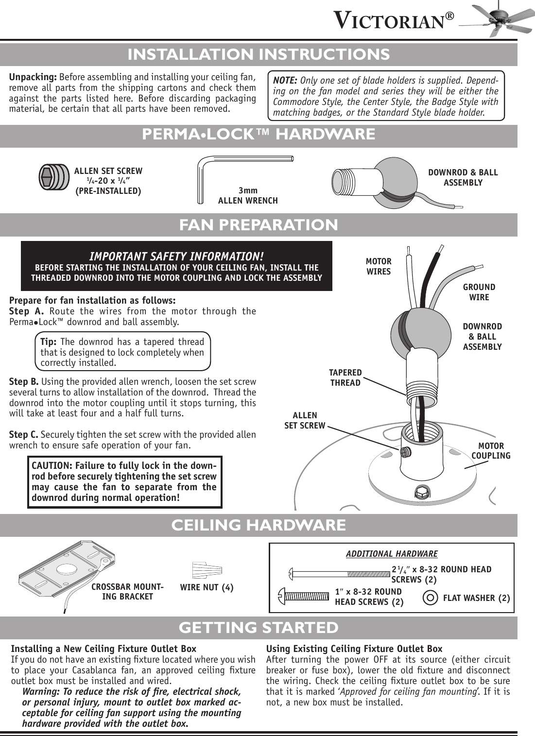 Casablanca Fan Company Victorian Ceiling 63Xxt Users Manual