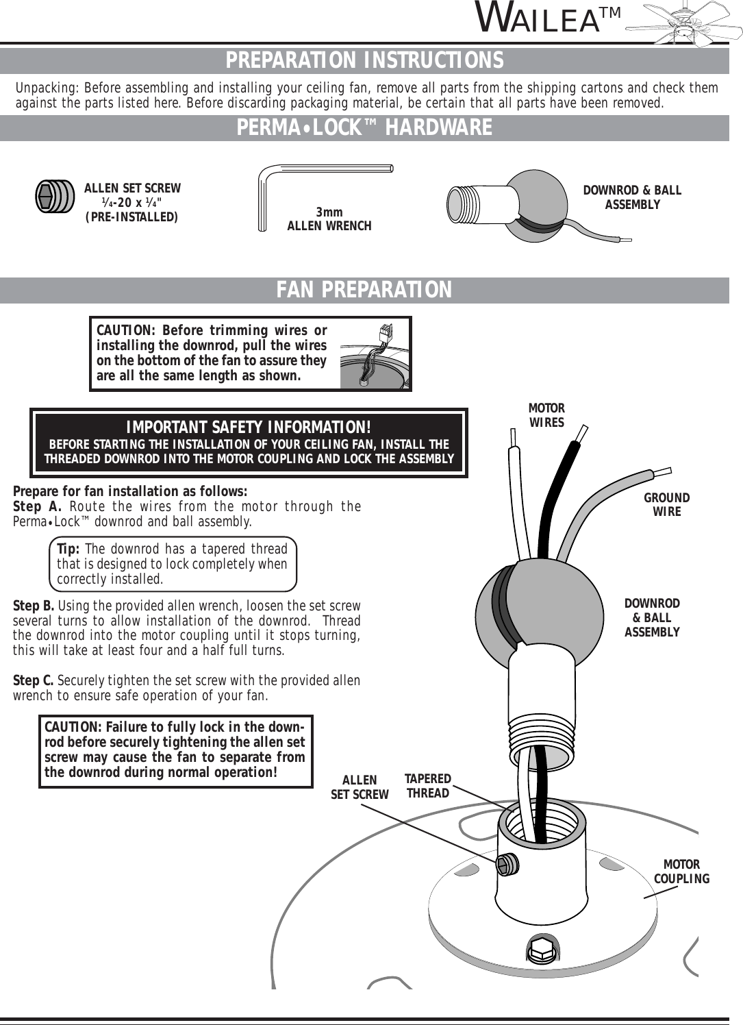 Casablanca Fan Company Wailea Ceiling 41uxxd Users Manual