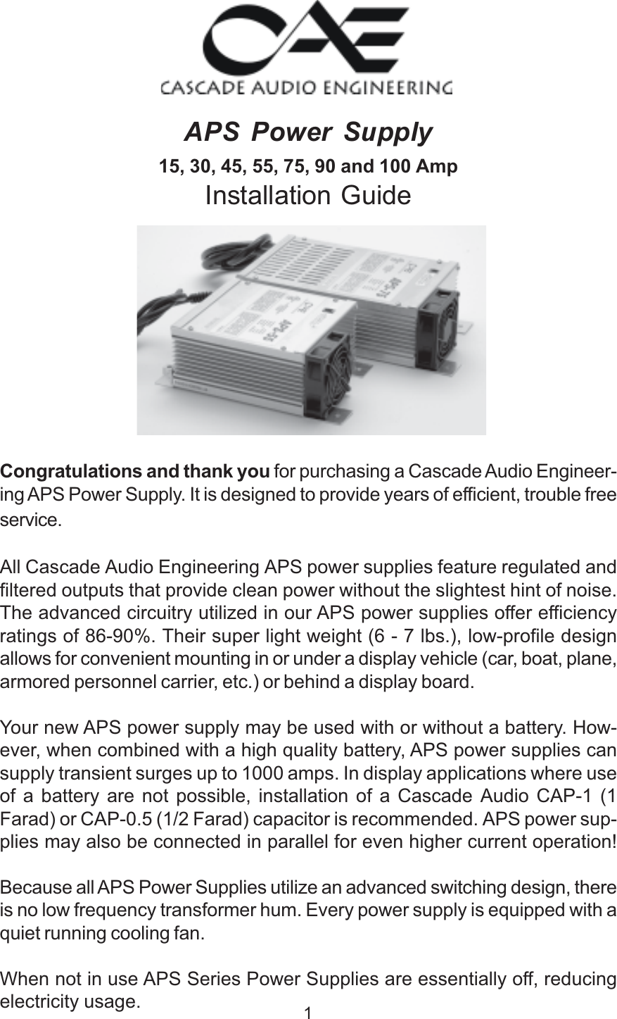Page 1 of 8 - Cascade-Audio-Engineering Cascade-Audio-Engineering-Power-Supply-100-Users-Manual- APS Manual Cascade-audio-engineering-power-supply-100-users-manual