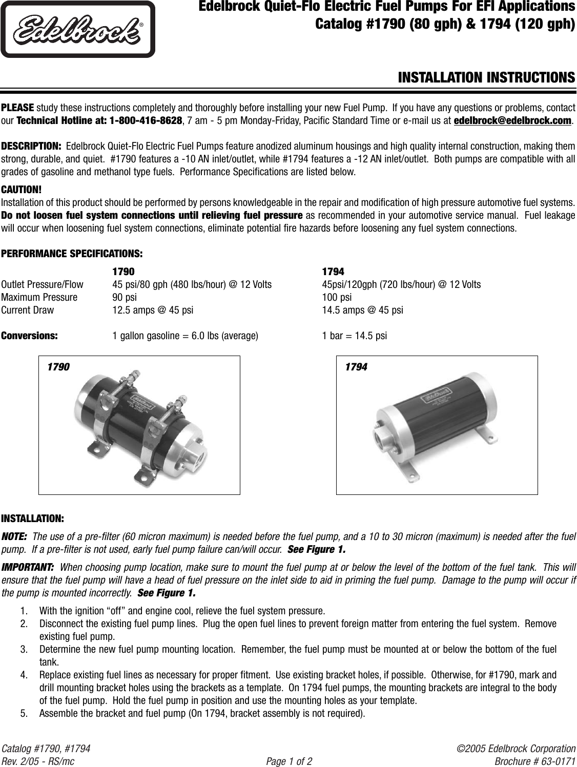 Page 1 of 2 - Casio 1794 1790, - Quiet-Flo Electric Fuel Pumps For EFI User Manual  To The A6266ce2-e5c0-495e-8dda-978ad5d0556a