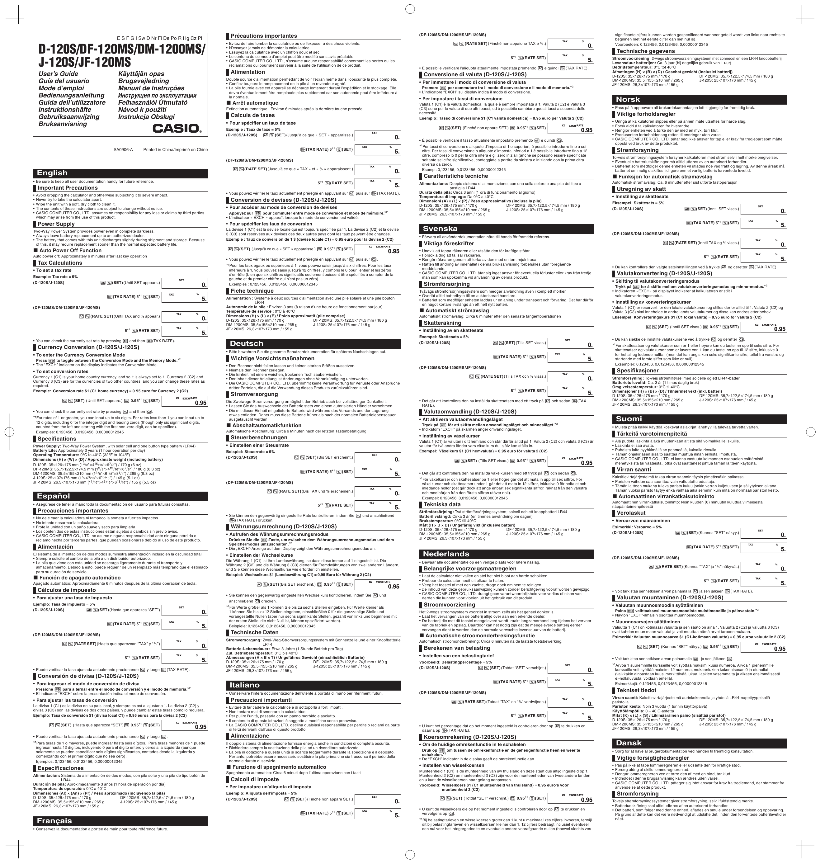 Casio 1s Jf 1ms Owners Manual D 1s Df 1ms Dm 10ms J 1s Jf