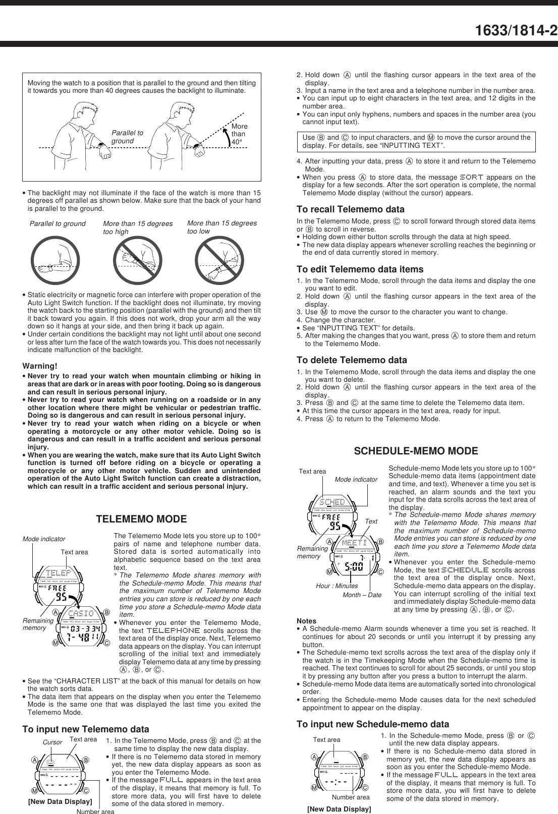 Page 2 of 5 - Casio Casio-1633-Users-Manual- QW-1633/1814  Casio-1633-users-manual