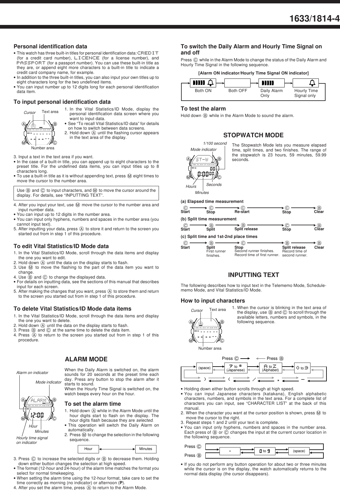 Page 4 of 5 - Casio Casio-1633-Users-Manual- QW-1633/1814  Casio-1633-users-manual