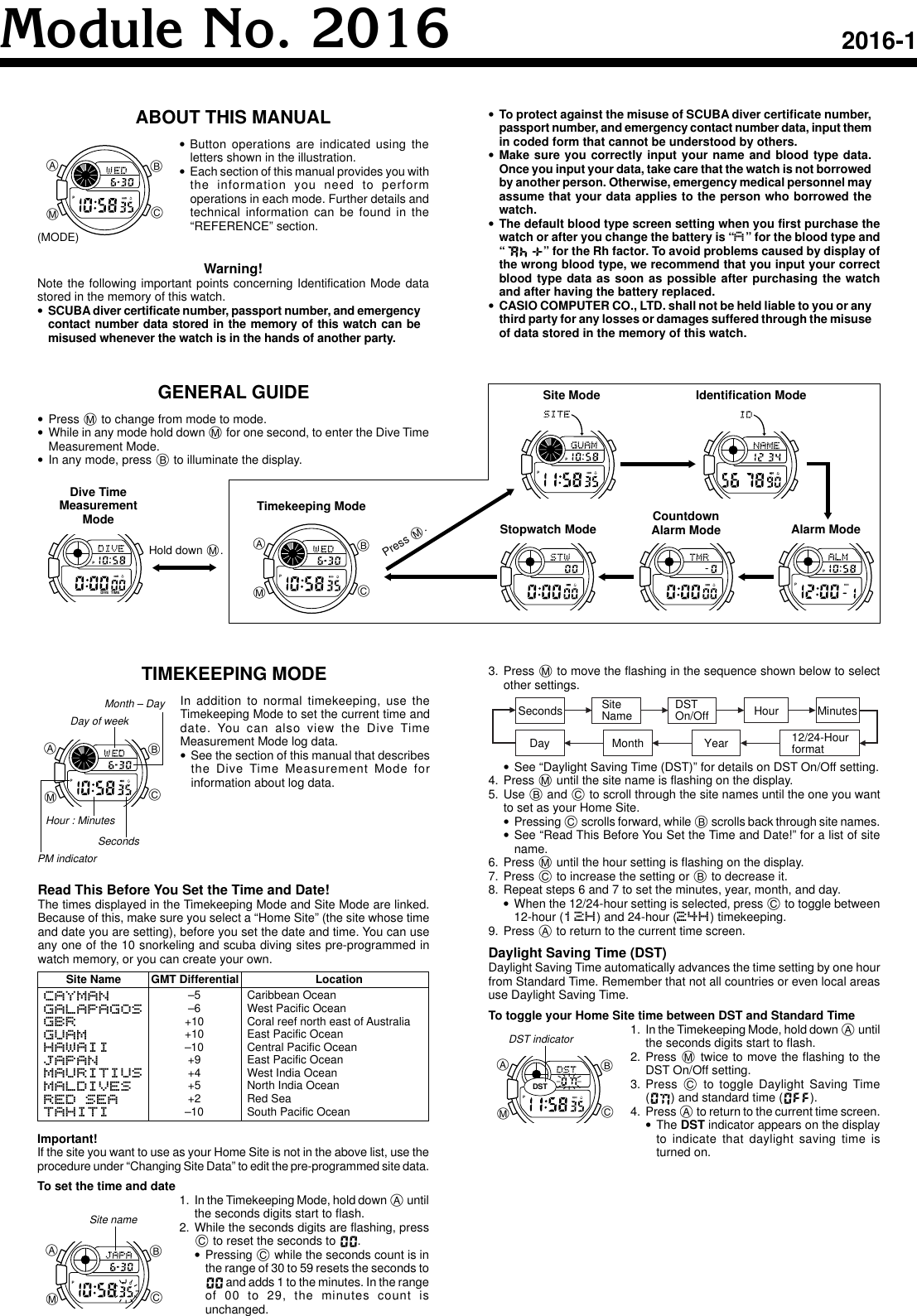 Page 1 of 5 - Casio Casio-2016-Users-Manual- QW-2016  Casio-2016-users-manual