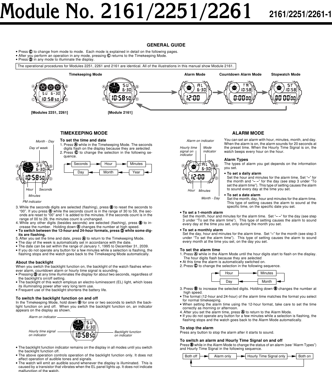 Page 1 of 2 - Casio Casio-2161-Users-Manual- QW-2161/2251/2261  Casio-2161-users-manual