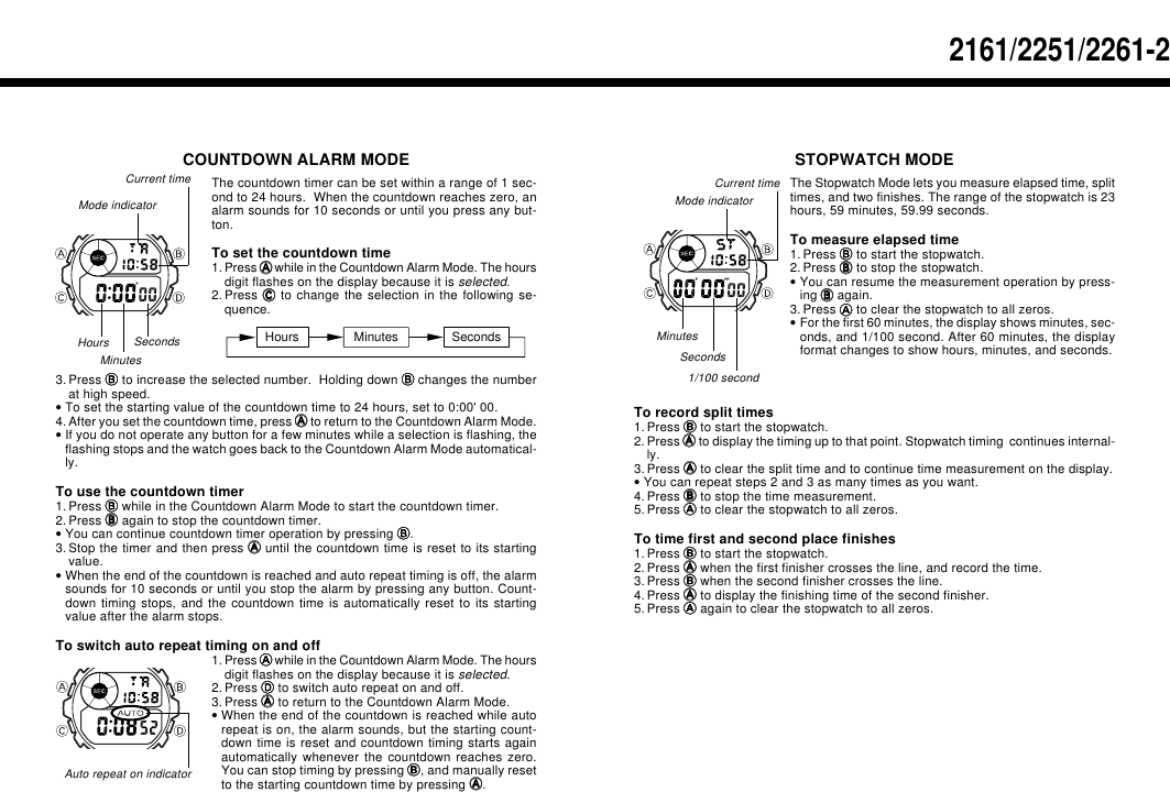 Page 2 of 2 - Casio Casio-2161-Users-Manual- QW-2161/2251/2261  Casio-2161-users-manual