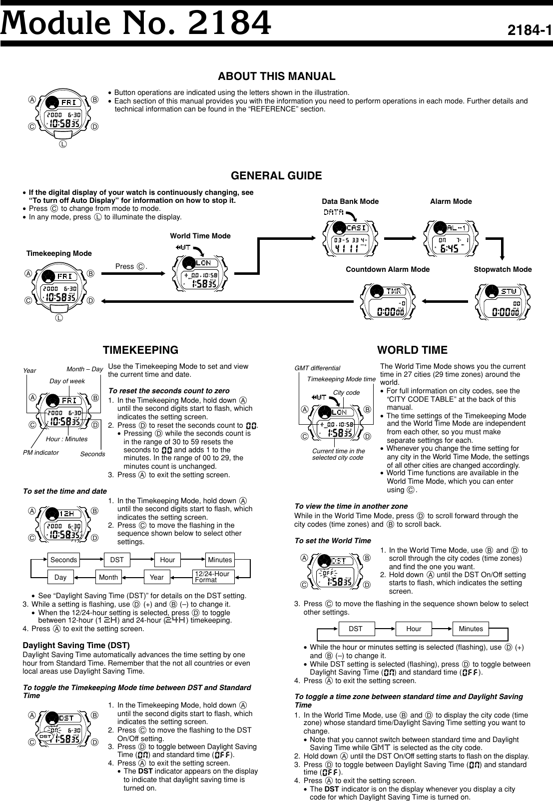 Page 1 of 5 - Casio Casio-2184-Users-Manual- QW-2184  Casio-2184-users-manual