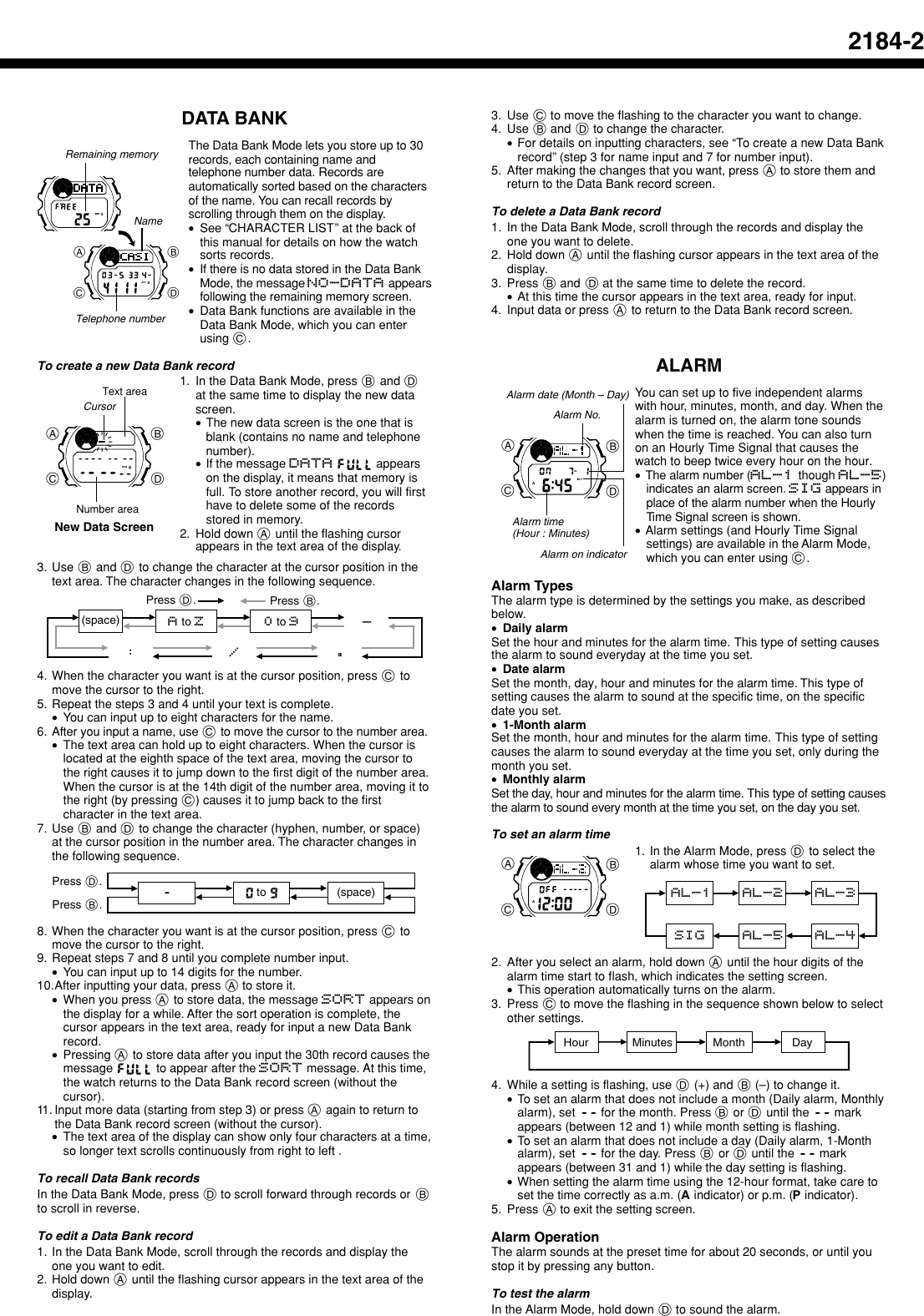 Page 2 of 5 - Casio Casio-2184-Users-Manual- QW-2184  Casio-2184-users-manual