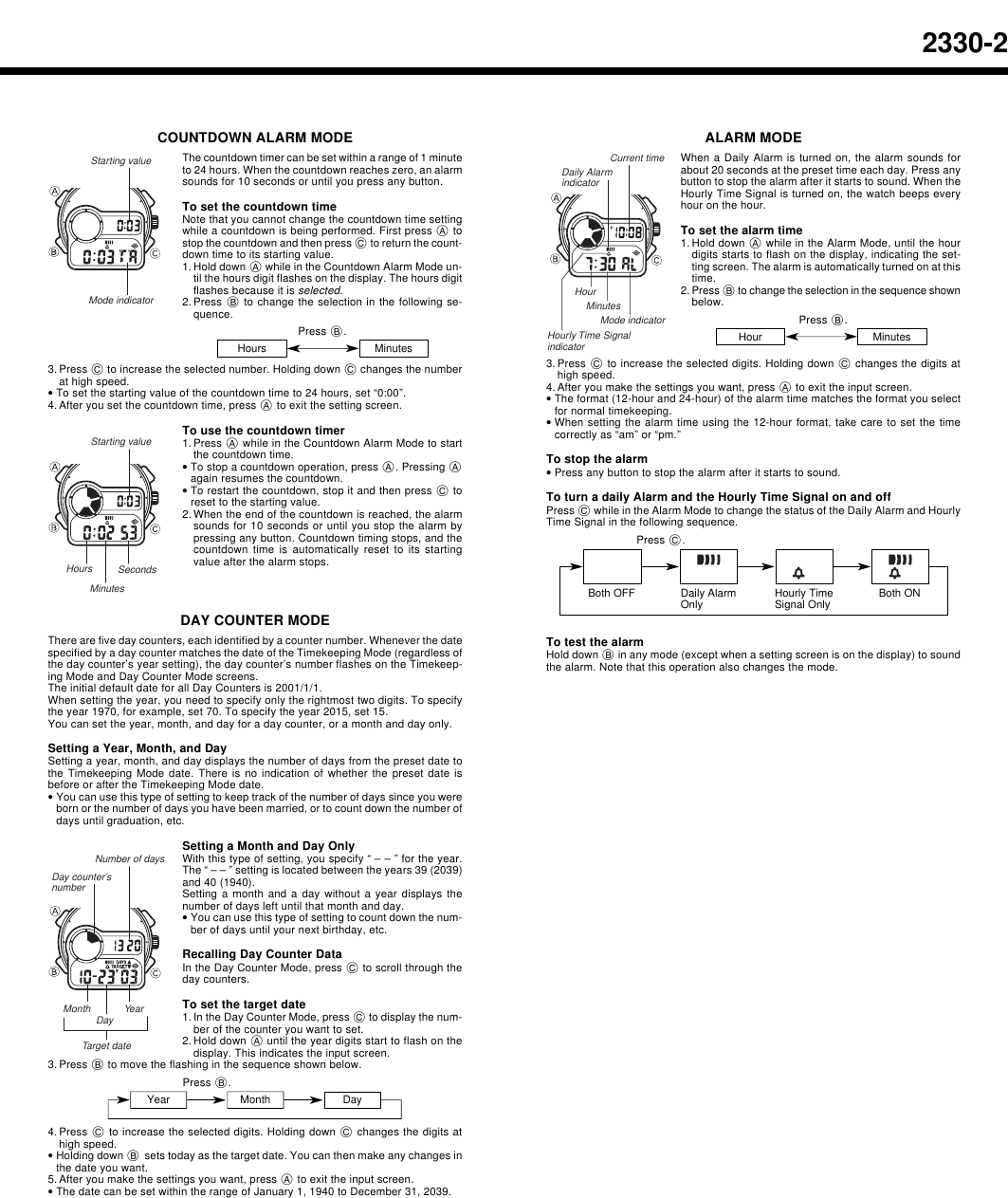 Page 2 of 2 - Casio Casio-2330-Users-Manual- QW-2330  Casio-2330-users-manual