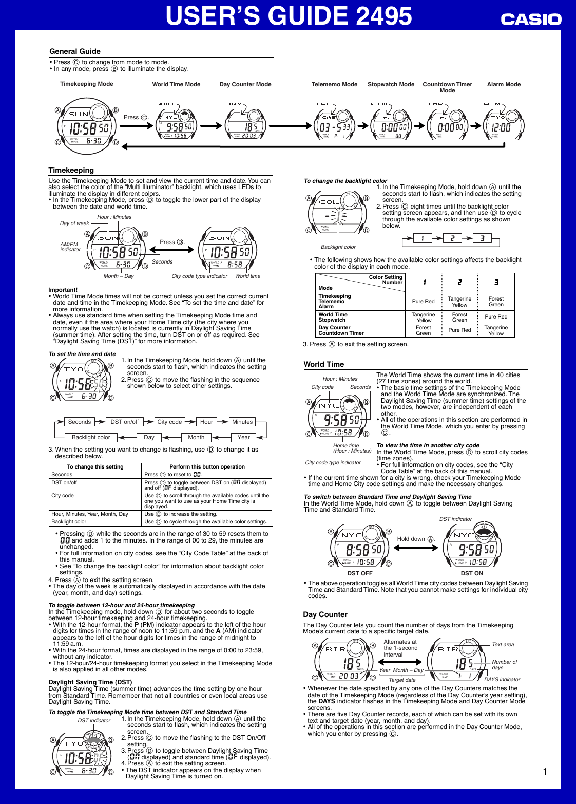 Page 1 of 3 - Casio Casio-2495-Users-Manual- QW-2495  Casio-2495-users-manual