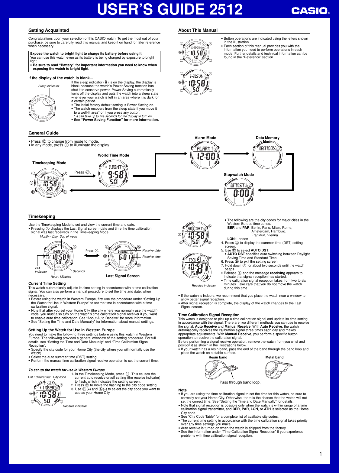 Page 1 of 6 - Casio Casio-2512-Users-Manual- QW-2512  Casio-2512-users-manual