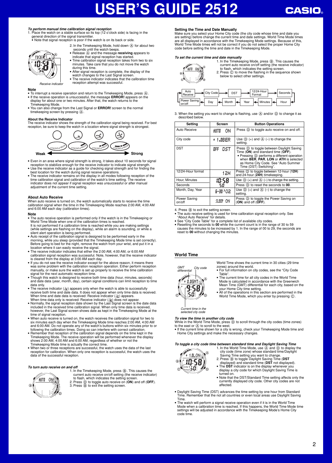 Page 2 of 6 - Casio Casio-2512-Users-Manual- QW-2512  Casio-2512-users-manual