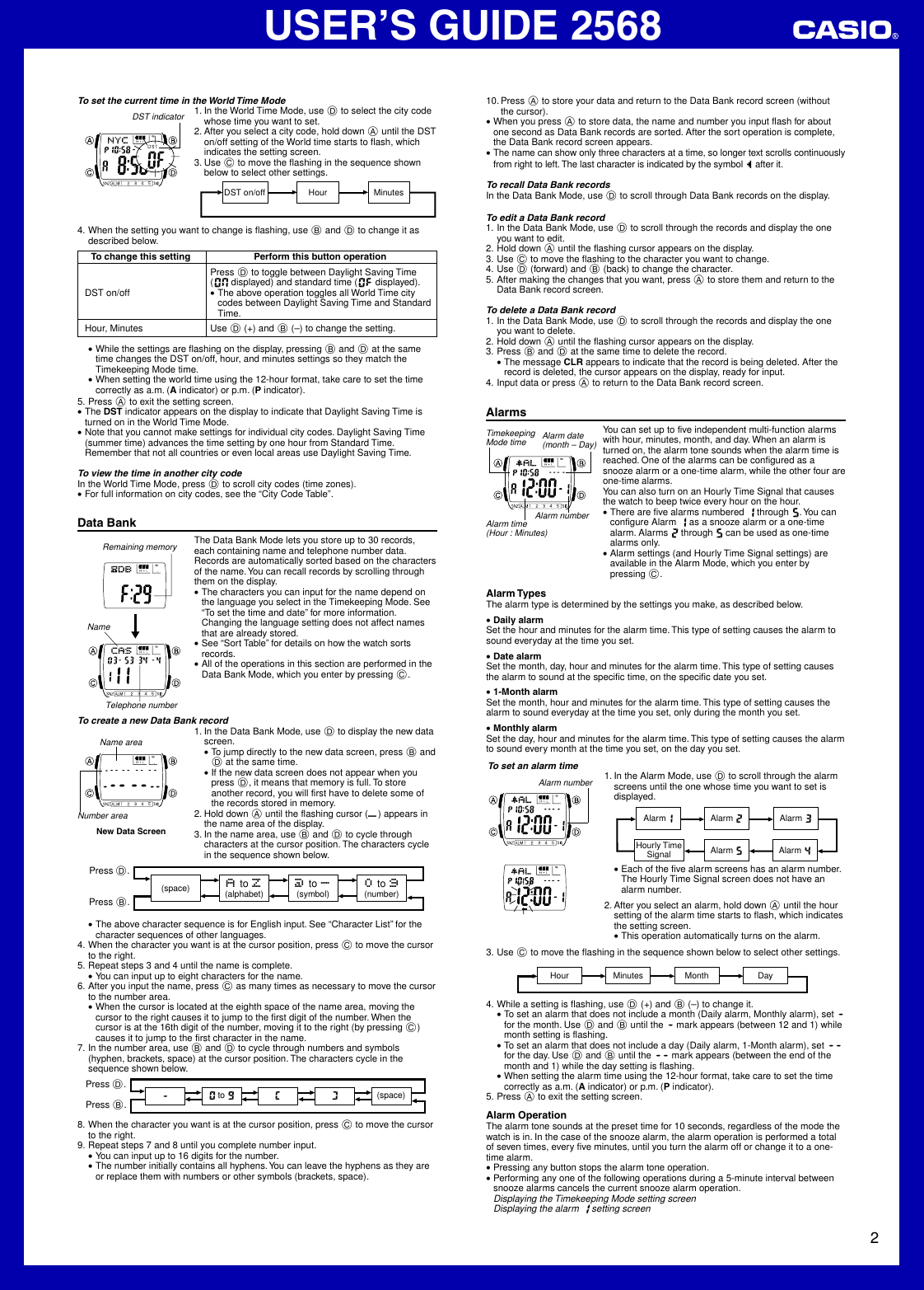 Page 2 of 5 - Casio Casio-2568-Users-Manual- QW-2568  Casio-2568-users-manual
