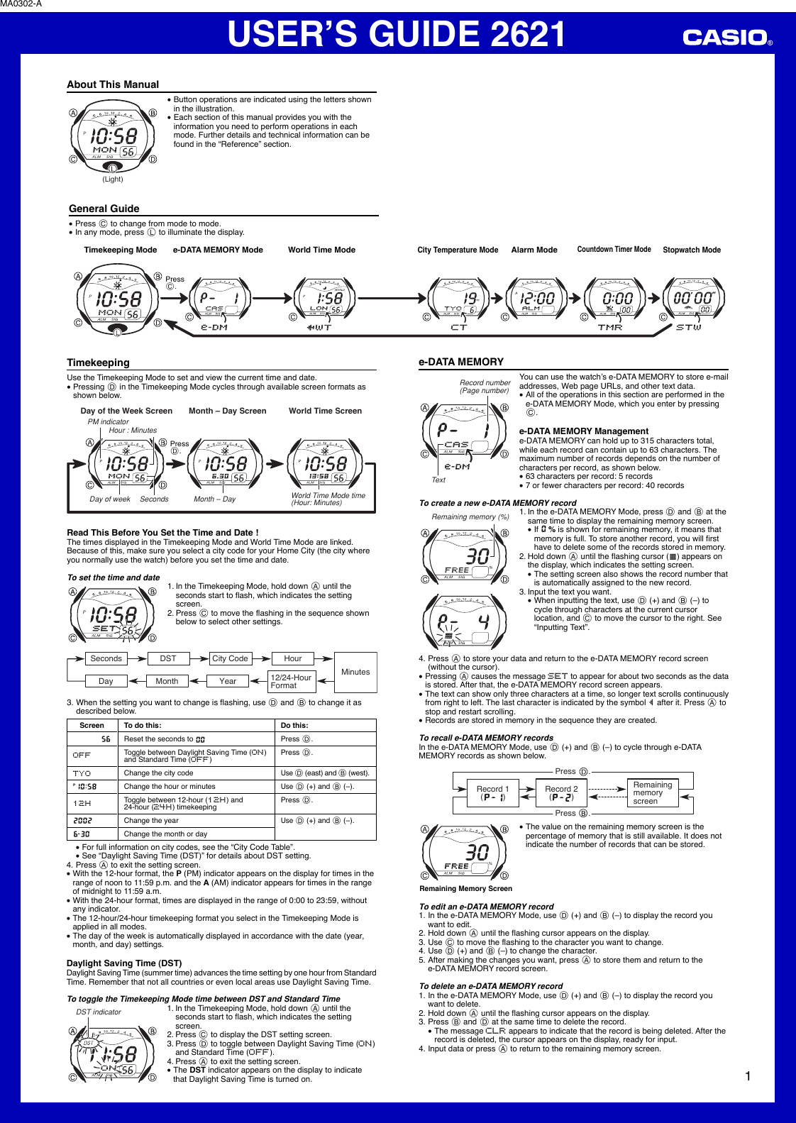Page 1 of 3 - Casio Casio-2621-Users-Manual- QW-2621 Casio-2621-users-manual