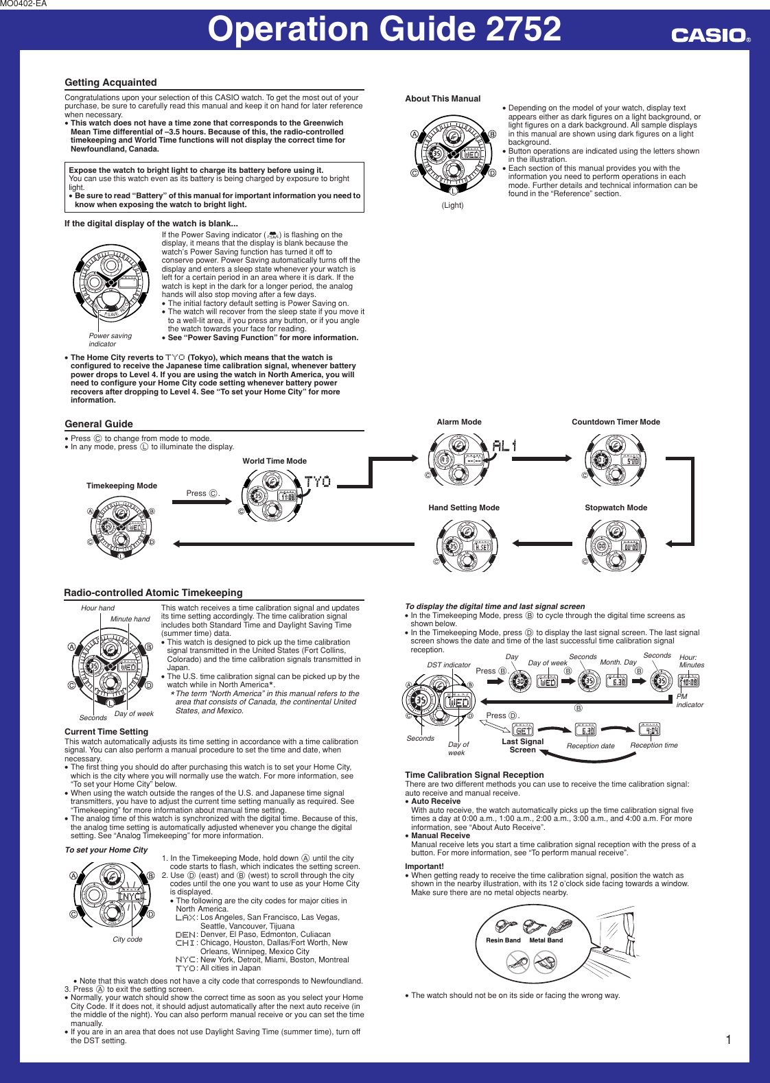 Page 1 of 6 - Casio Casio-2752-Users-Manual- QW-2752  Casio-2752-users-manual