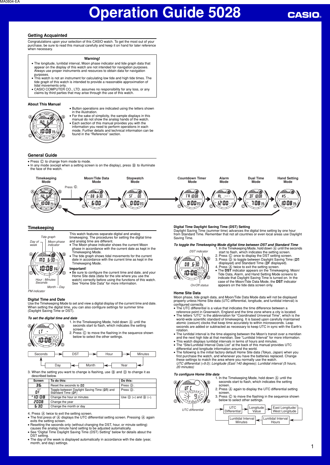 Page 1 of 4 - Casio Casio-5028-Operation-Manual- QW-5028  Casio-5028-operation-manual