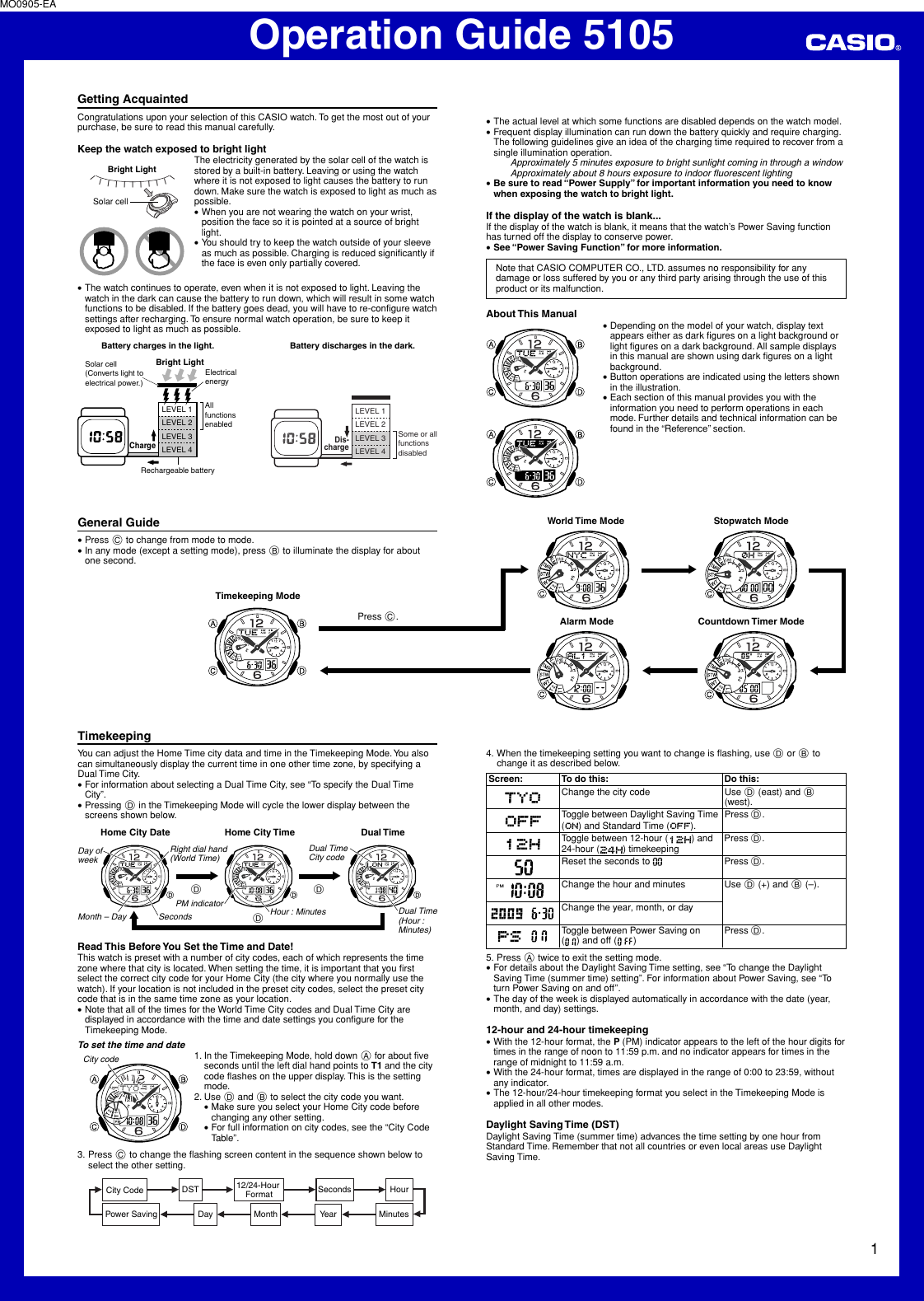 Page 1 of 5 - Casio Casio-5105-Users-Manual- QW-5105  Casio-5105-users-manual