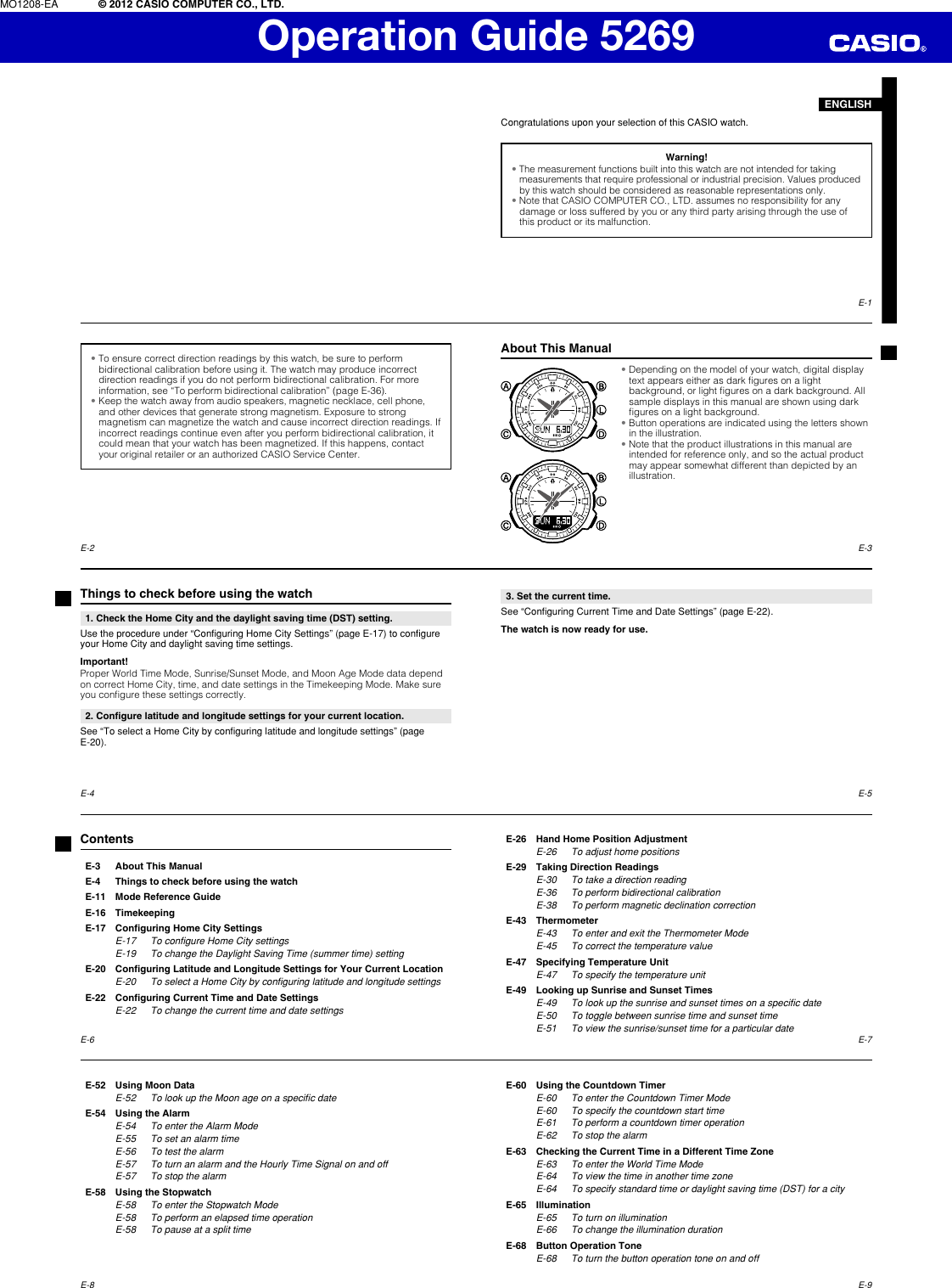 Page 1 of 9 - Casio Casio-5269-Operation-Manual- QW-5269  Casio-5269-operation-manual