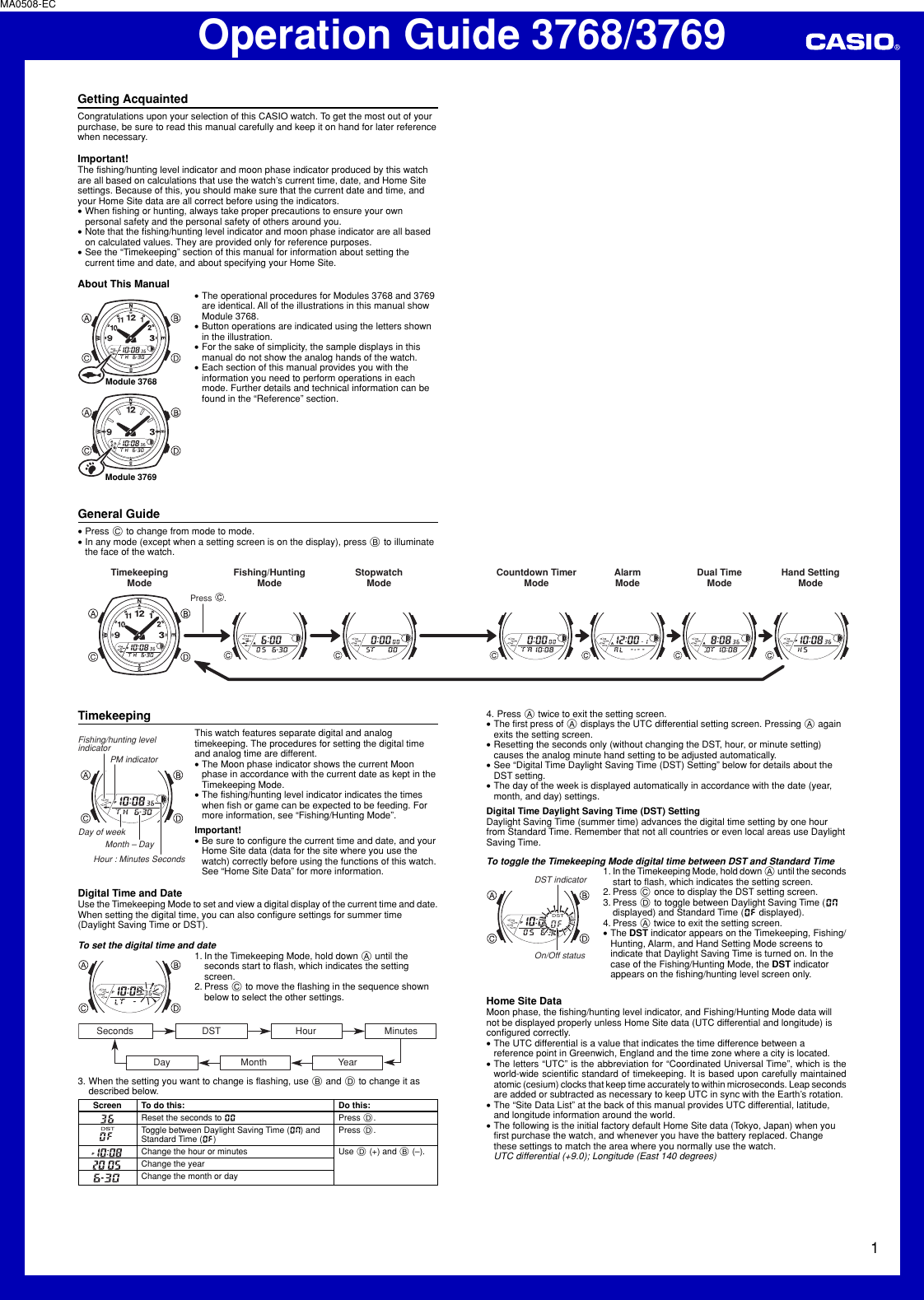 Page 1 of 4 - Casio Casio-Amw700D-Operation-Manual- QW-3768/3769 Casio-amw700d-operation-manual