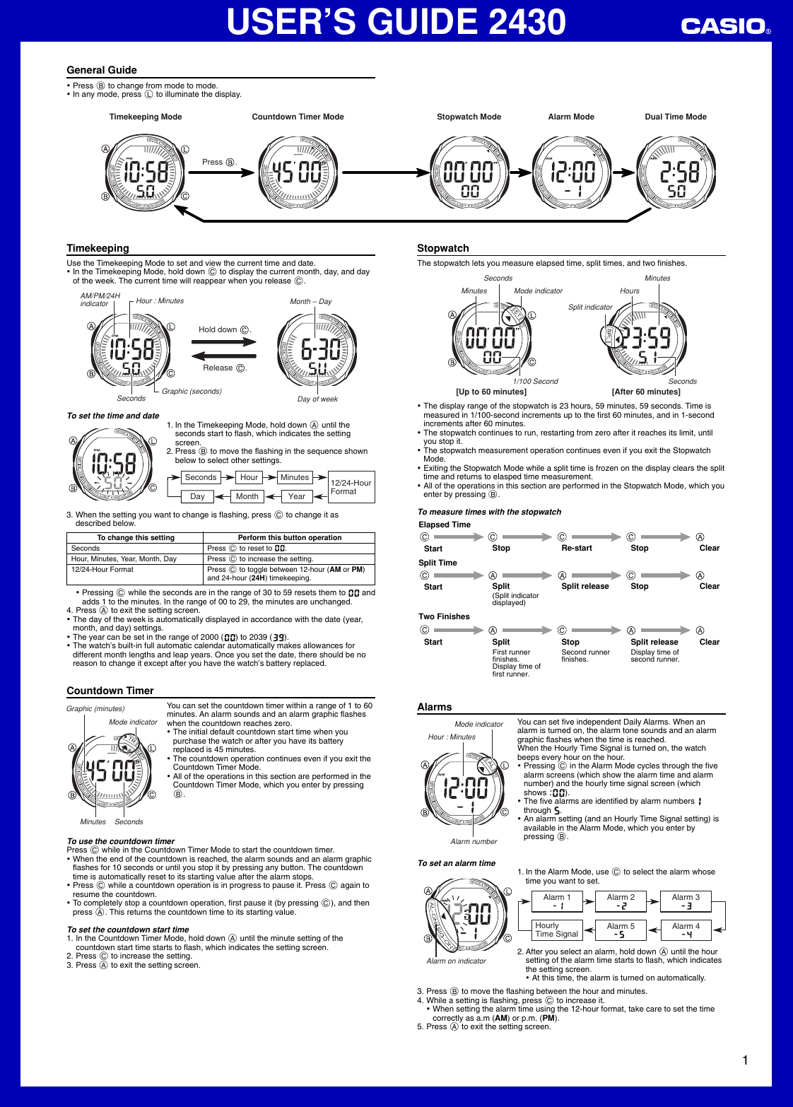 Page 1 of 2 - Casio Casio-Casio-2430-Users-Manual- QW-2430  Casio-casio-2430-users-manual