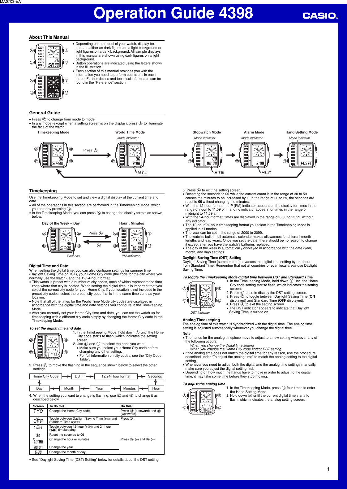 Page 1 of 3 - Casio Casio-Casio-4398-Users-Manual- QW-4398  Casio-casio-4398-users-manual