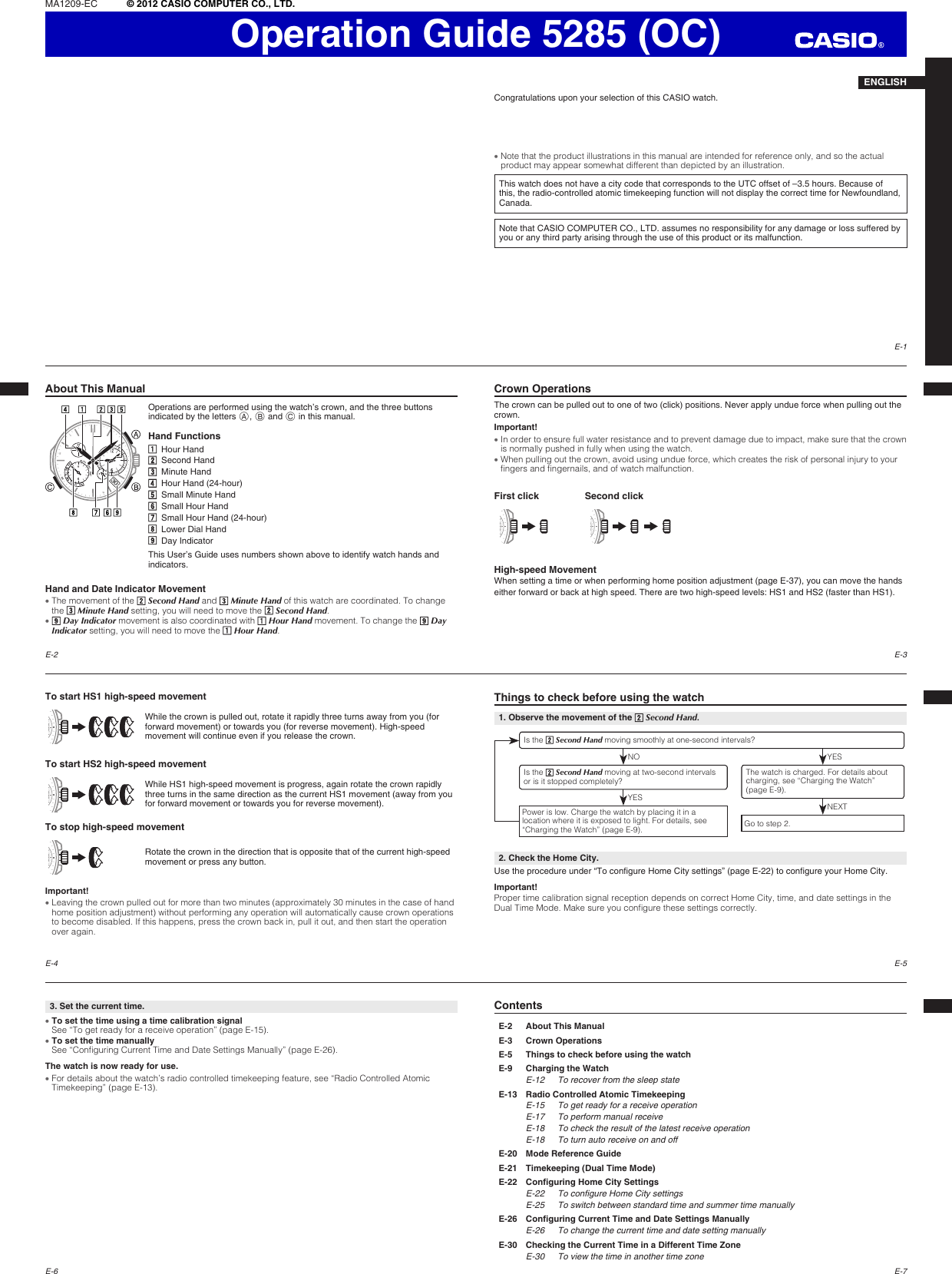 Page 1 of 6 - Casio Casio-Casio-5285-Users-Manual- QW-5285OC  Casio-casio-5285-users-manual