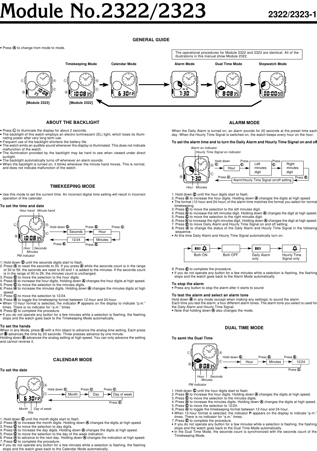 Page 1 of 2 - Casio Casio-Casio-Clock-2323-Users-Manual- QW-2322/2323  Casio-casio-clock-2323-users-manual