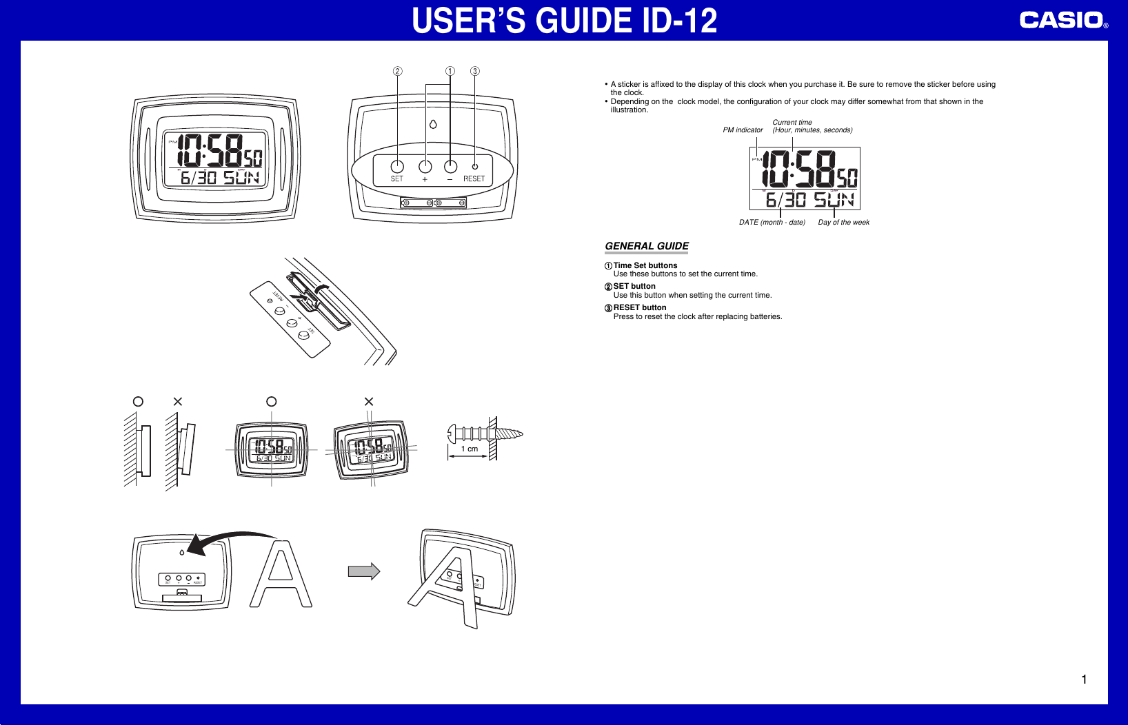 Page 1 of 2 - Casio Casio-Casio-Clock-Id-12-Users-Manual- ID12  Casio-casio-clock-id-12-users-manual