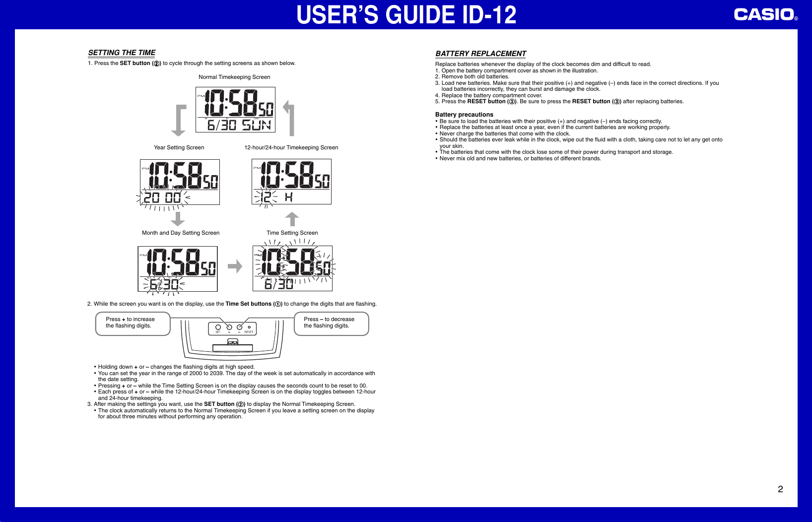 Page 2 of 2 - Casio Casio-Casio-Clock-Id-12-Users-Manual- ID12  Casio-casio-clock-id-12-users-manual