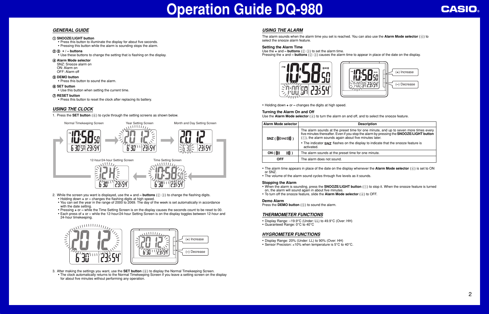 Page 2 of 3 - Casio Casio-Casio-Clock-Radio-Dq-980-Users-Manual- DQ980_EA..p65  Casio-casio-clock-radio-dq-980-users-manual