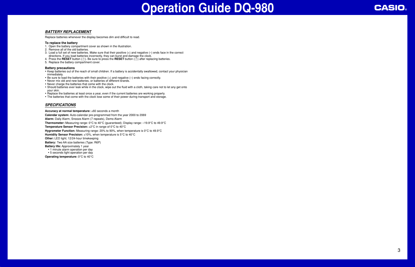 Page 3 of 3 - Casio Casio-Casio-Clock-Radio-Dq-980-Users-Manual- DQ980_EA..p65  Casio-casio-clock-radio-dq-980-users-manual