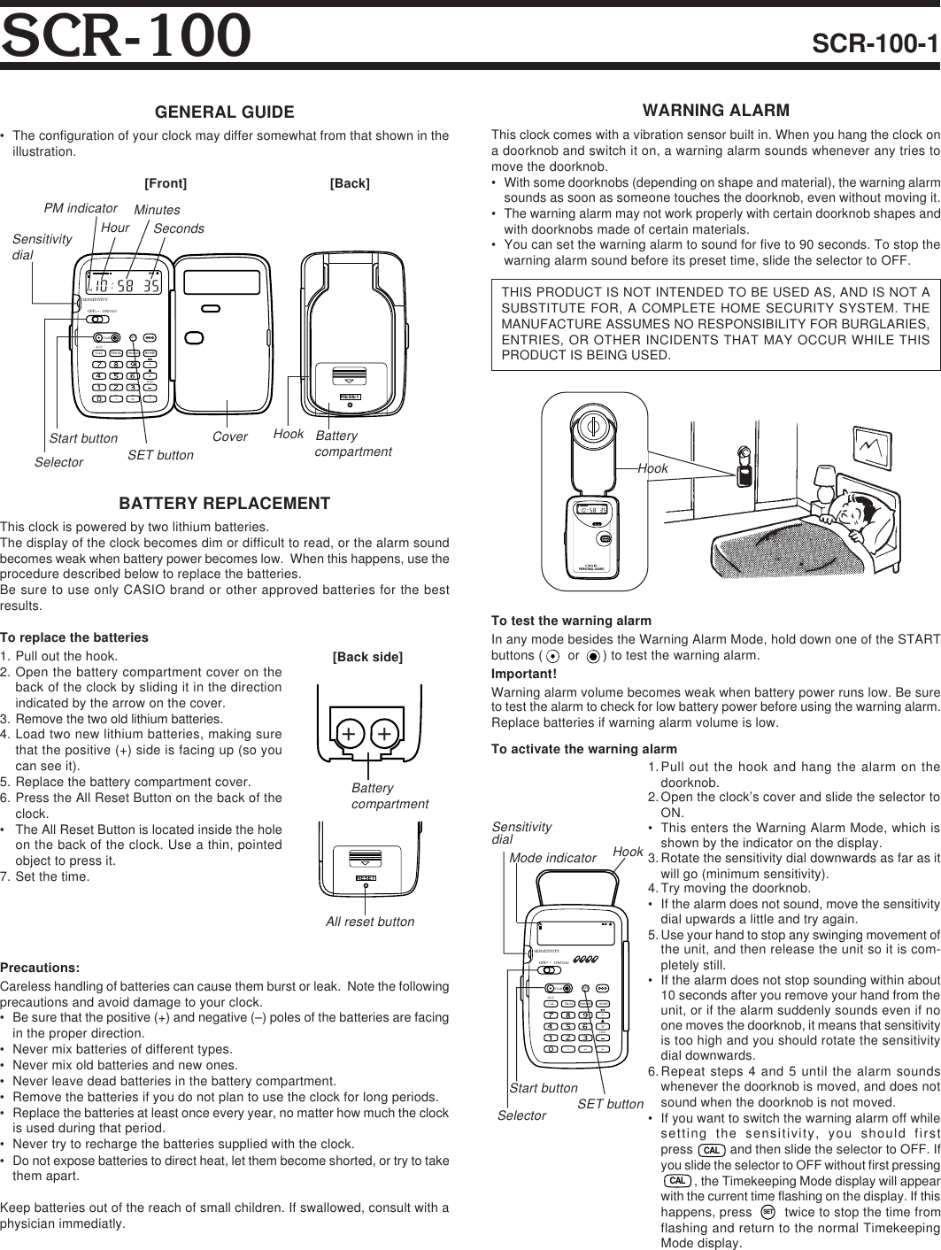 Page 1 of 3 - Casio Casio-Casio-Clock-Radio-Scr-100-1-Users-Manual- SCR-100(Opecha)  Casio-casio-clock-radio-scr-100-1-users-manual