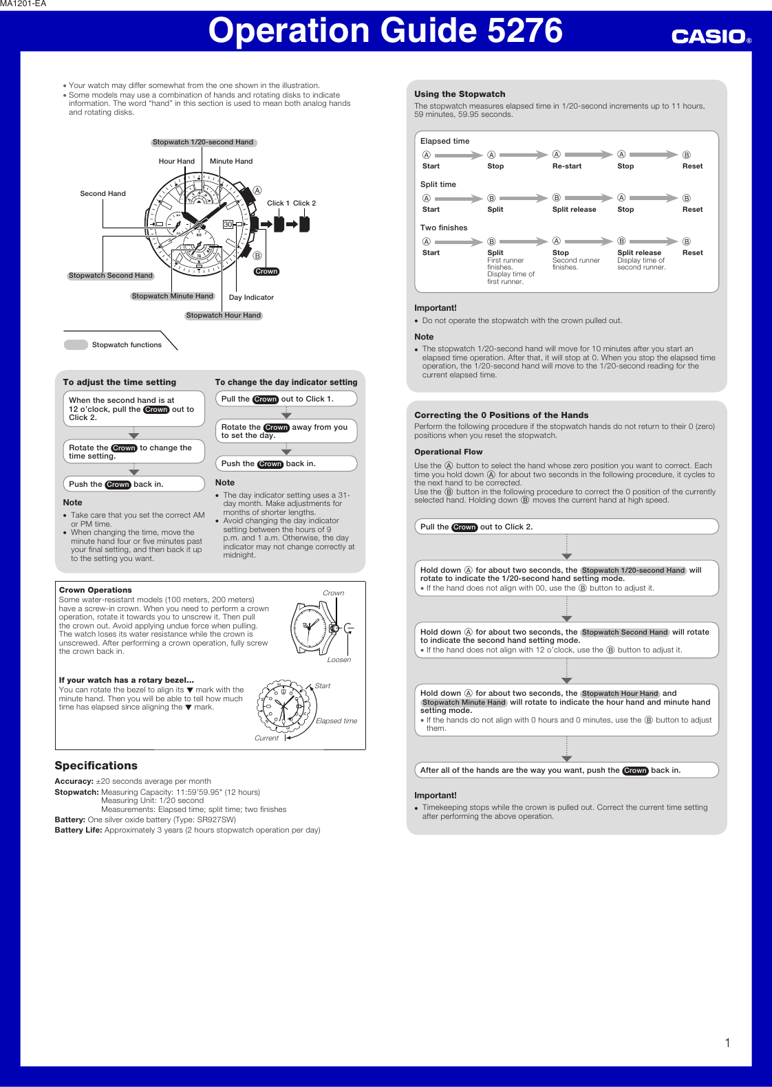 Casio Stopwatch Ma1201 Ea Users Manual QW 5276