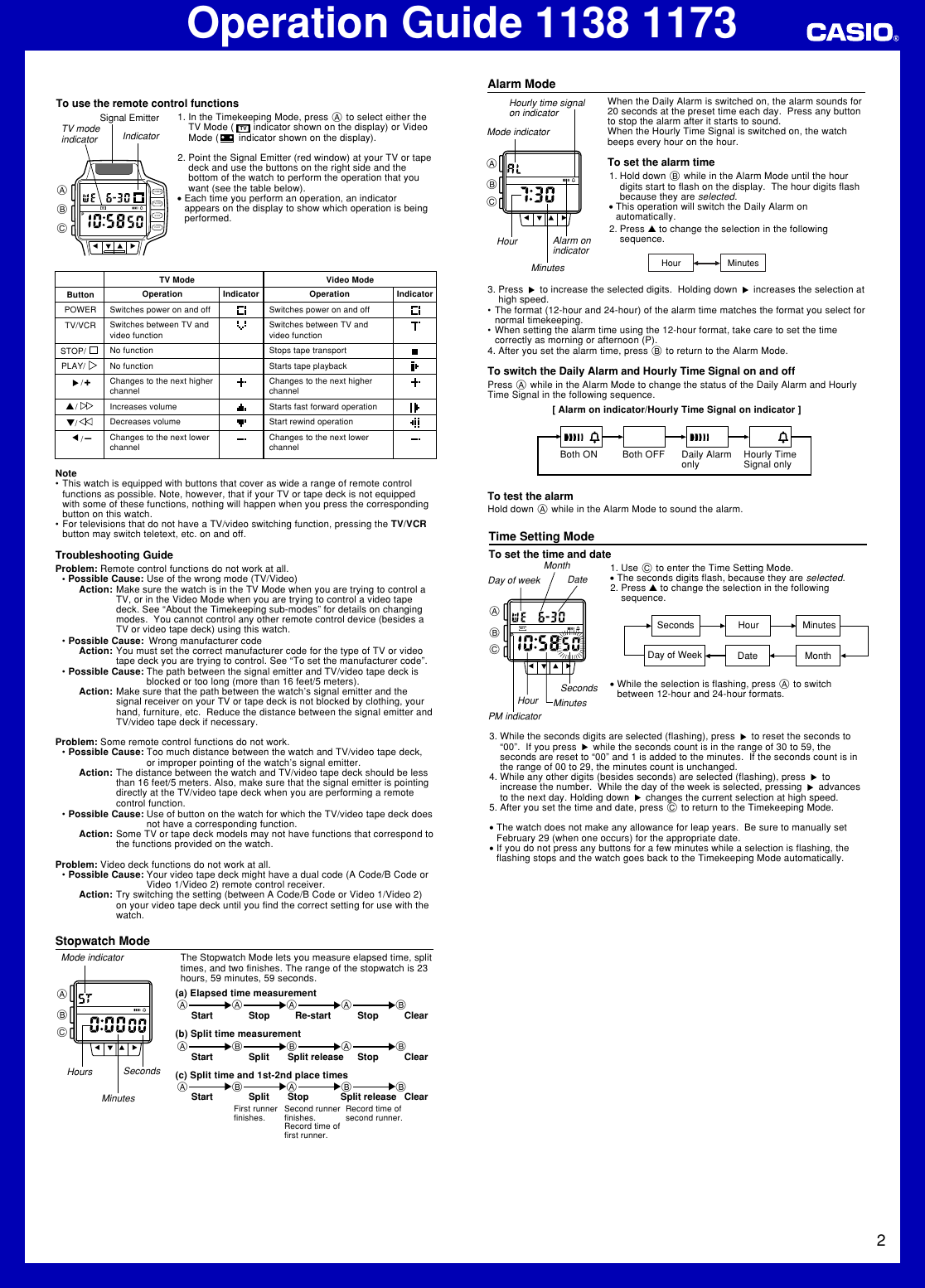 Page 2 of 2 - Casio Casio-Casio-Watch-1173-Users-Manual- QW-1138 1173  Casio-casio-watch-1173-users-manual