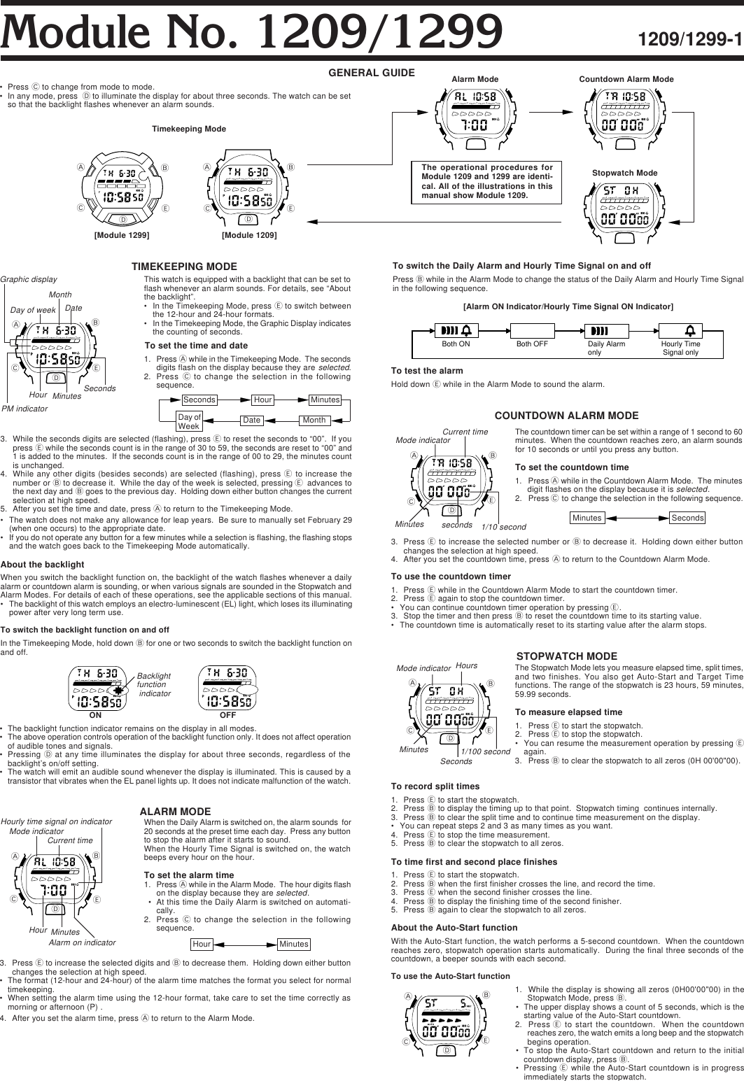 Page 1 of 2 - Casio Casio-Casio-Watch-1299-Users-Manual- QW-1209/1299 (Operation)  Casio-casio-watch-1299-users-manual