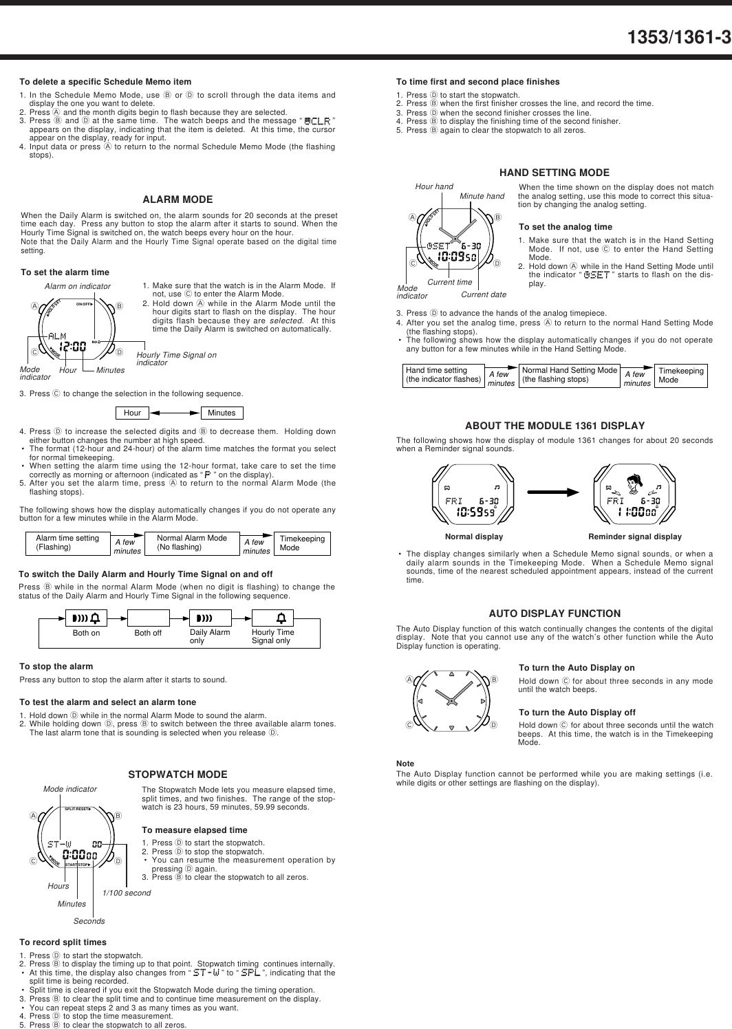 Page 3 of 3 - Casio Casio-Casio-Watch-1361-Users-Manual- QW-1353/1361 (Operation)  Casio-casio-watch-1361-users-manual