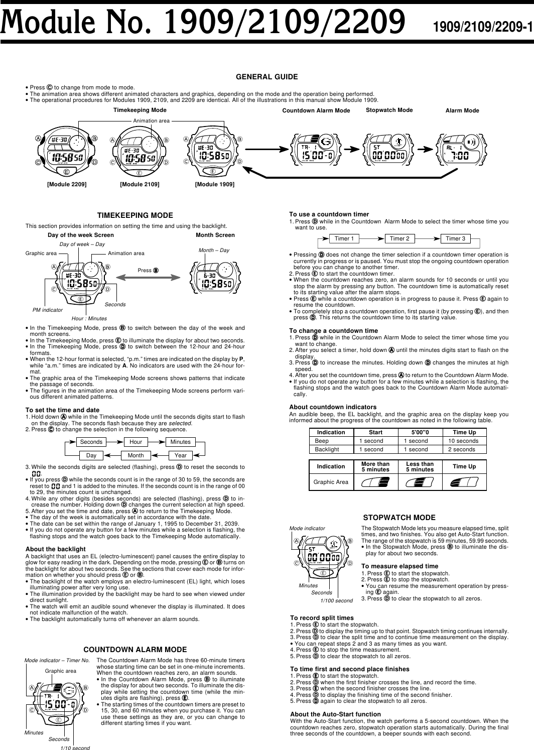 Page 1 of 2 - Casio Casio-Casio-Watch-2109-Users-Manual- QW-1909/2109/2209  Casio-casio-watch-2109-users-manual