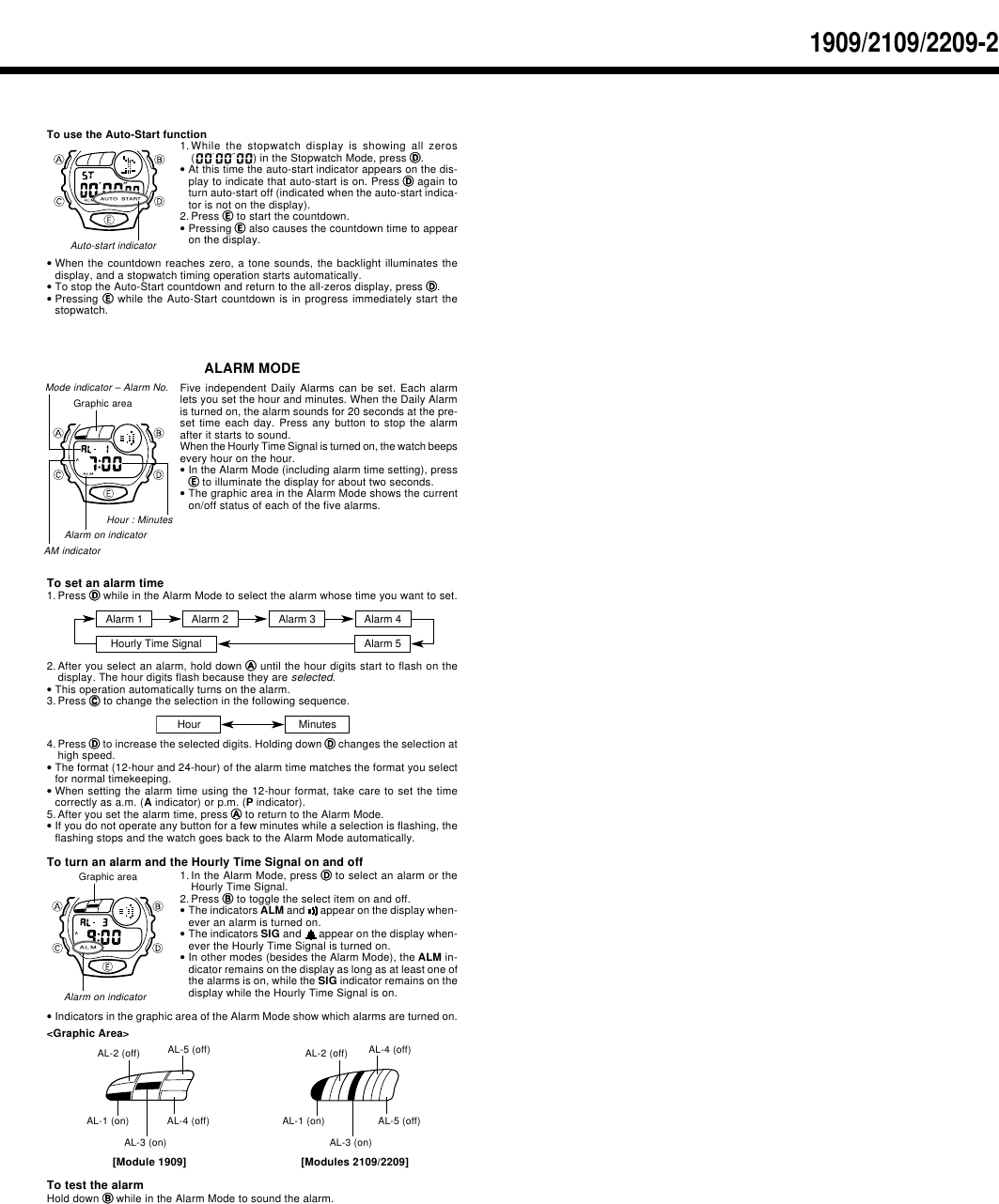 Page 2 of 2 - Casio Casio-Casio-Watch-2109-Users-Manual- QW-1909/2109/2209  Casio-casio-watch-2109-users-manual