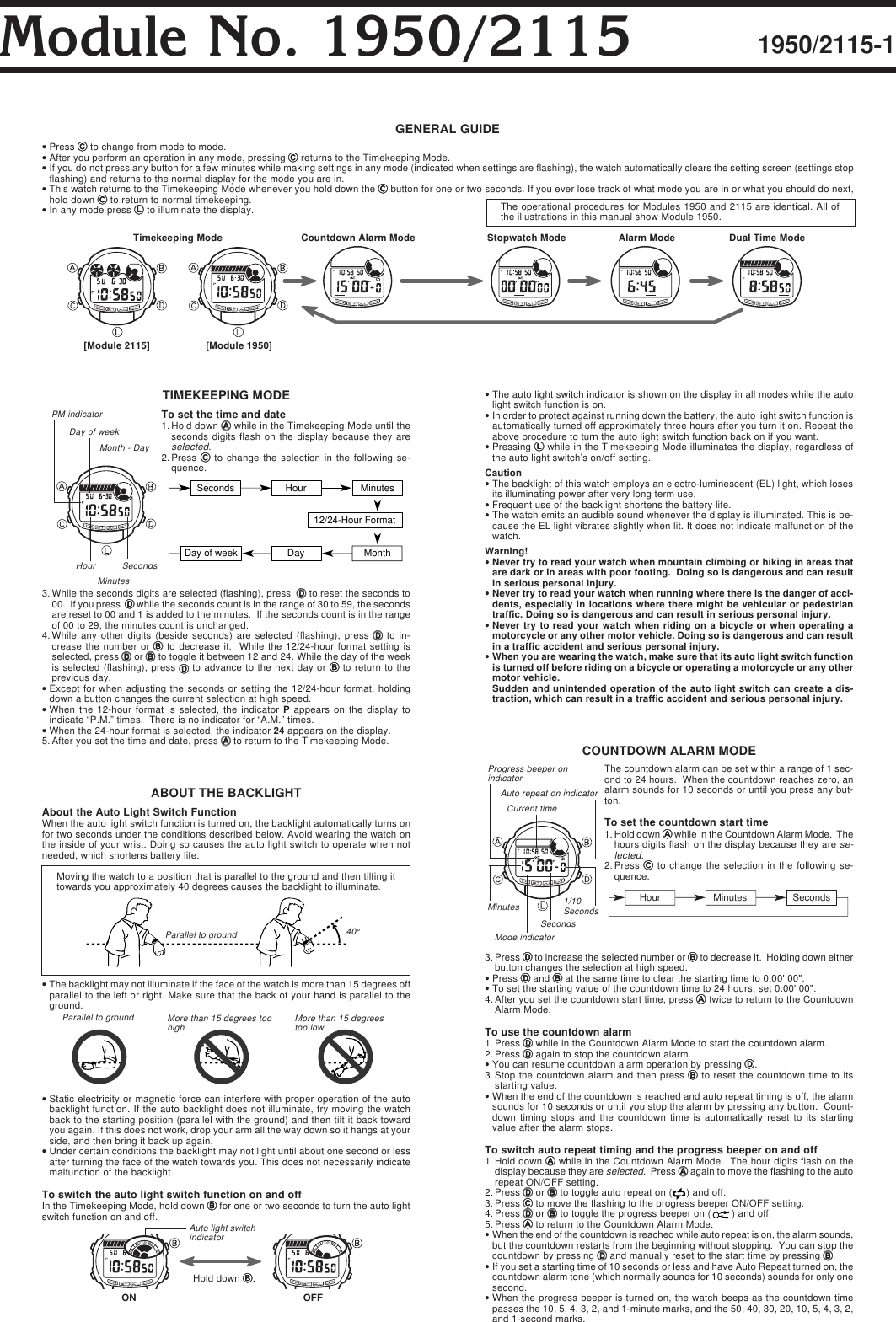 Page 1 of 2 - Casio Casio-Casio-Watch-2115-Users-Manual- QW-1950/2115 Casio-casio-watch-2115-users-manual