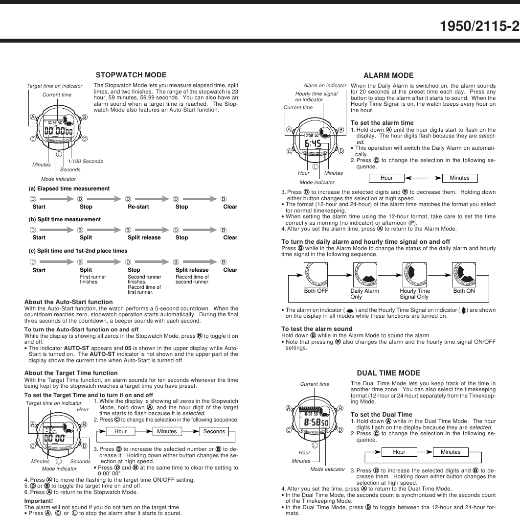 Page 2 of 2 - Casio Casio-Casio-Watch-2115-Users-Manual- QW-1950/2115 Casio-casio-watch-2115-users-manual