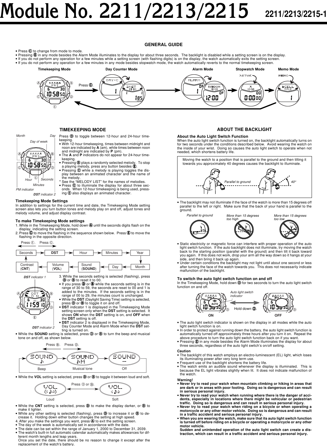 Page 1 of 3 - Casio Casio-Casio-Watch-2213-Users-Manual- QW-2211/2213/2215  Casio-casio-watch-2213-users-manual