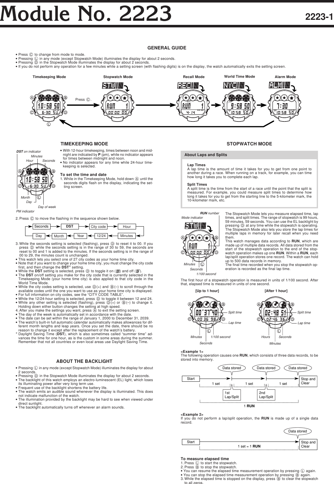 Page 1 of 3 - Casio Casio-Casio-Watch-2223-1-Users-Manual- QW-2223  Casio-casio-watch-2223-1-users-manual