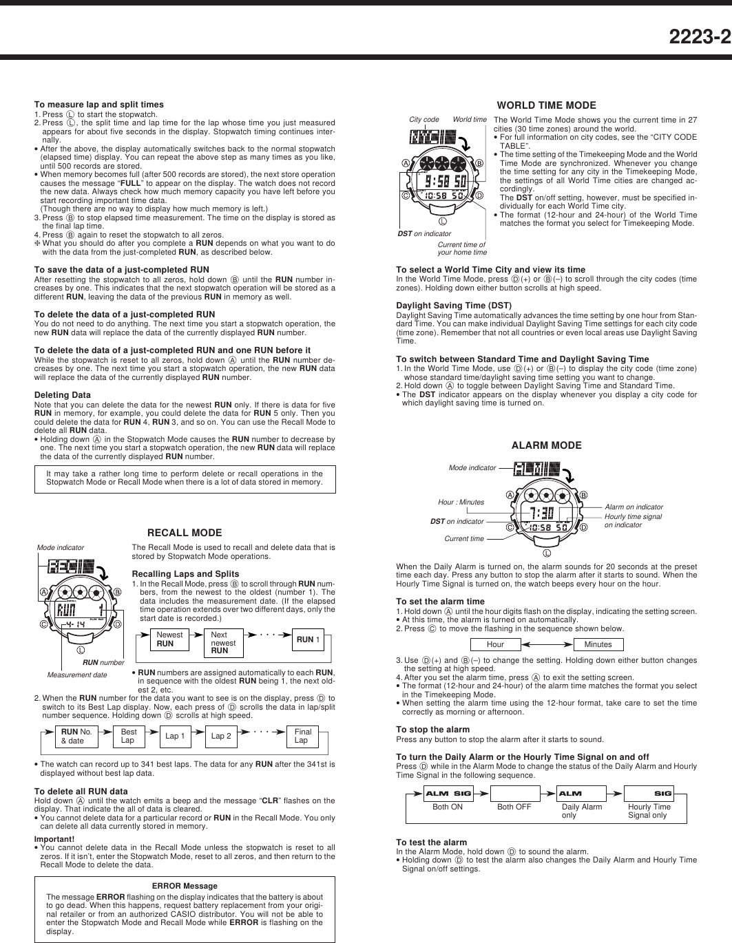 Page 2 of 3 - Casio Casio-Casio-Watch-2223-1-Users-Manual- QW-2223  Casio-casio-watch-2223-1-users-manual