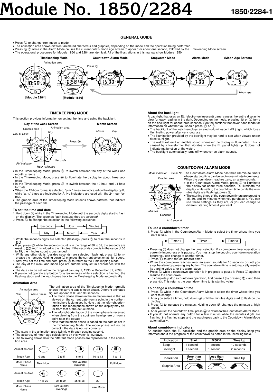 Page 1 of 2 - Casio Casio-Casio-Watch-2284-Users-Manual- QW-1850/2284  Casio-casio-watch-2284-users-manual