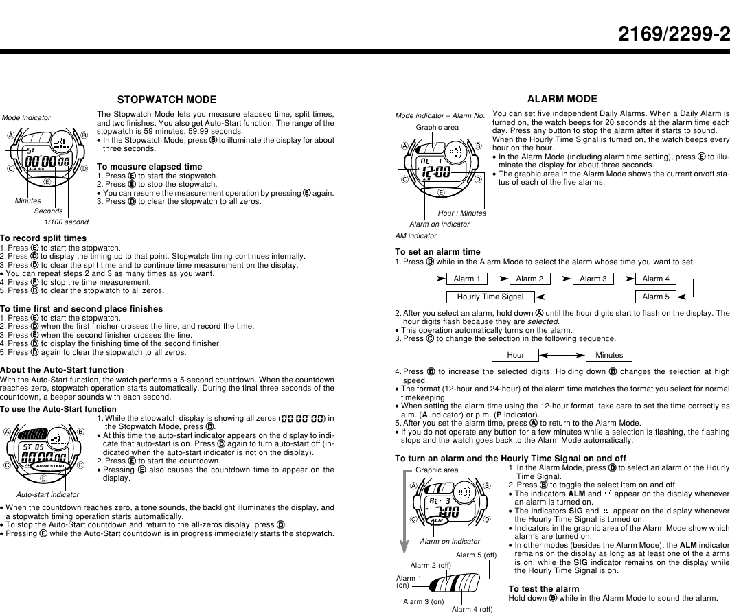 Page 2 of 2 - Casio Casio-Casio-Watch-2299-Users-Manual- QW-2169/2299  Casio-casio-watch-2299-users-manual