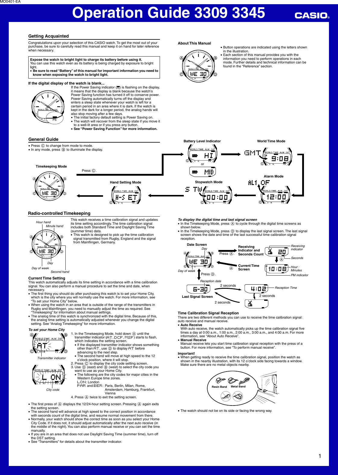 Casio Watch 3345 Users Manual QW 3309