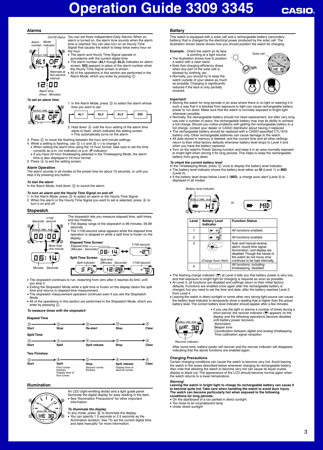 Casio Watch 3345 Users Manual QW 3309