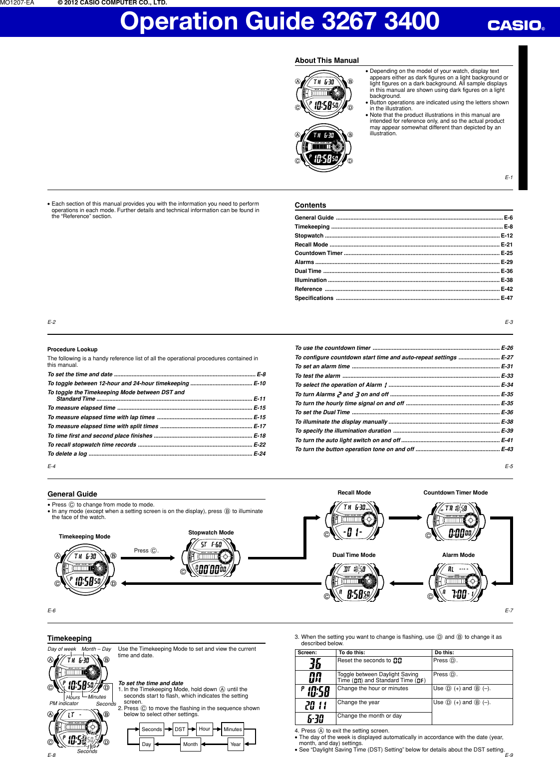 Page 1 of 5 - Casio Casio-Casio-Watch-3400-Users-Manual- QW-3267_3400  Casio-casio-watch-3400-users-manual